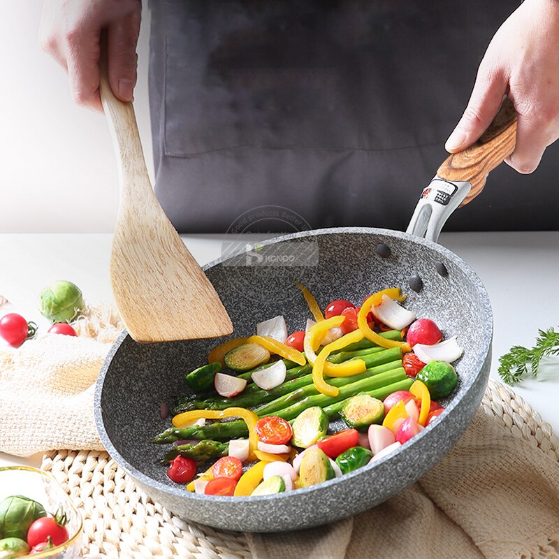 KONCO-Japanese Style Maifan Stone Pan Frying Pot Non-stick Wok Household Flat Bottom Wok Induction Gas Cooker Universal Cookware