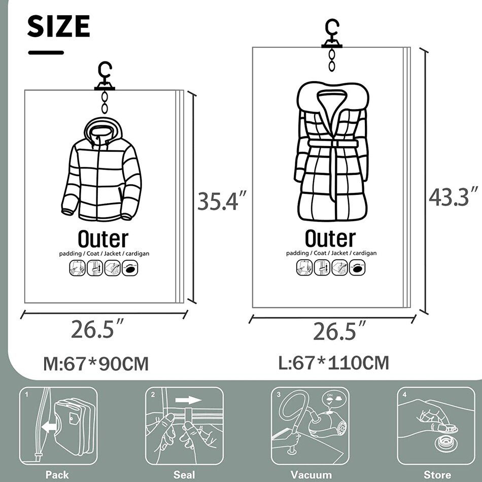 Hanging Vacuum Storage Bag Closet Organizer Space Saving Clear Seal Wardrobe Storage Bags With Hanger For Coats Jackets Suit