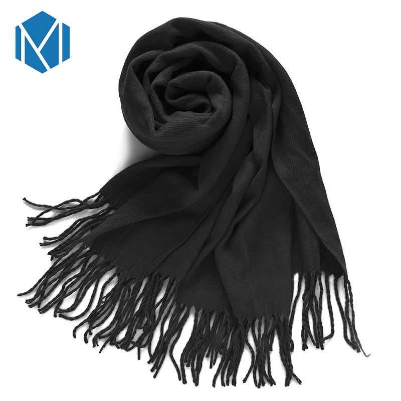 Bandana vinter kashmir tørklæde til kvinder tyk pashmina kvinde stjal plaid kvaster sjal tørklæder sjaal foulard femme: Størrelse xl-sort