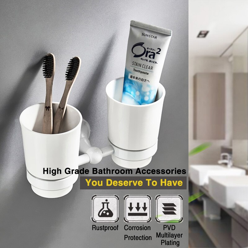 Bronze Double Cup Holders Black Gold Luxury Toothbrush Shelf Brass Chrome Wall Mounted Toothpaste Holder for Bathroom Accessory