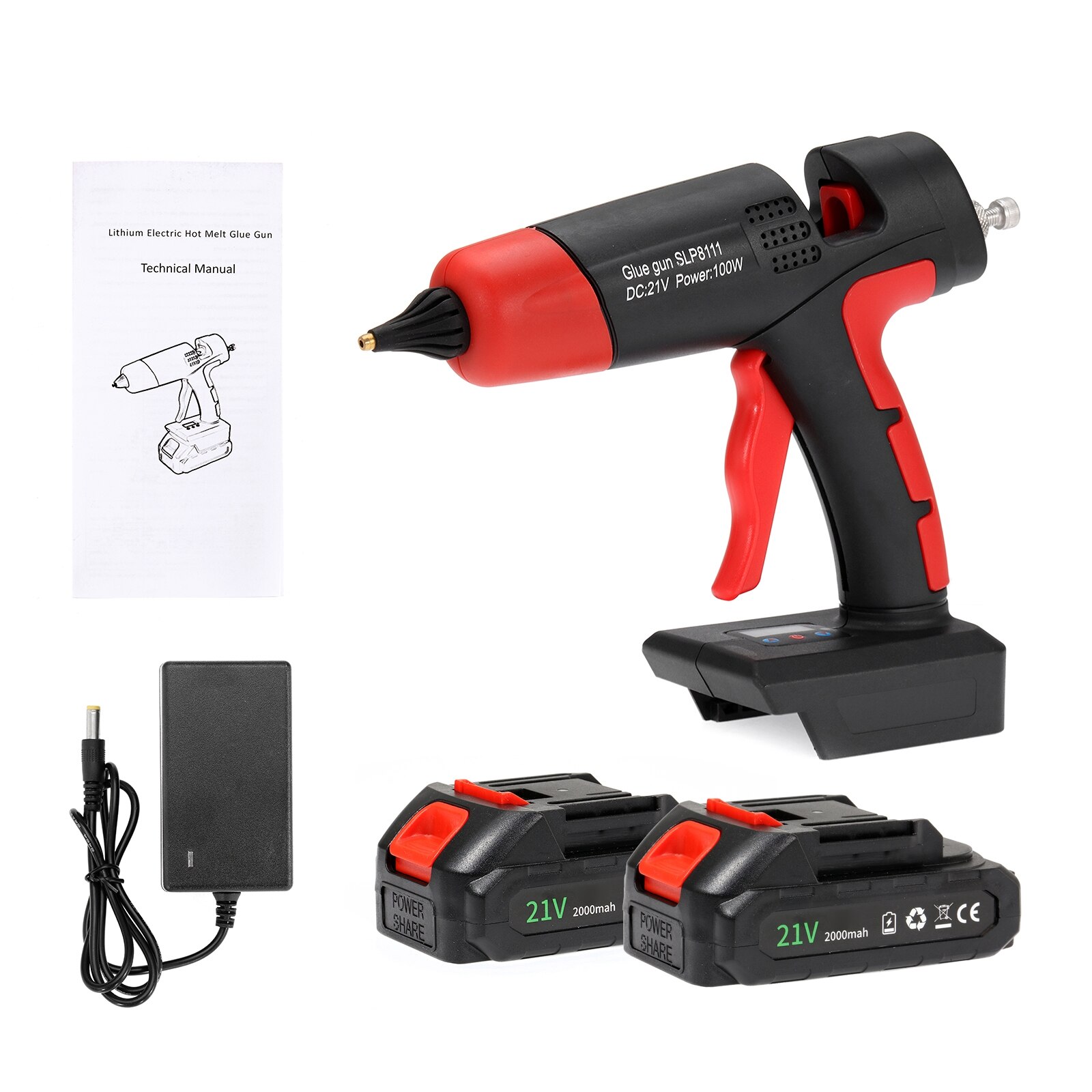 Lithium Electric Fuse Glue Gun Temperature Control Digital Display Glue Gun with Battery Suitable for 11mm Glue Stick: 2 Battery EU Plug