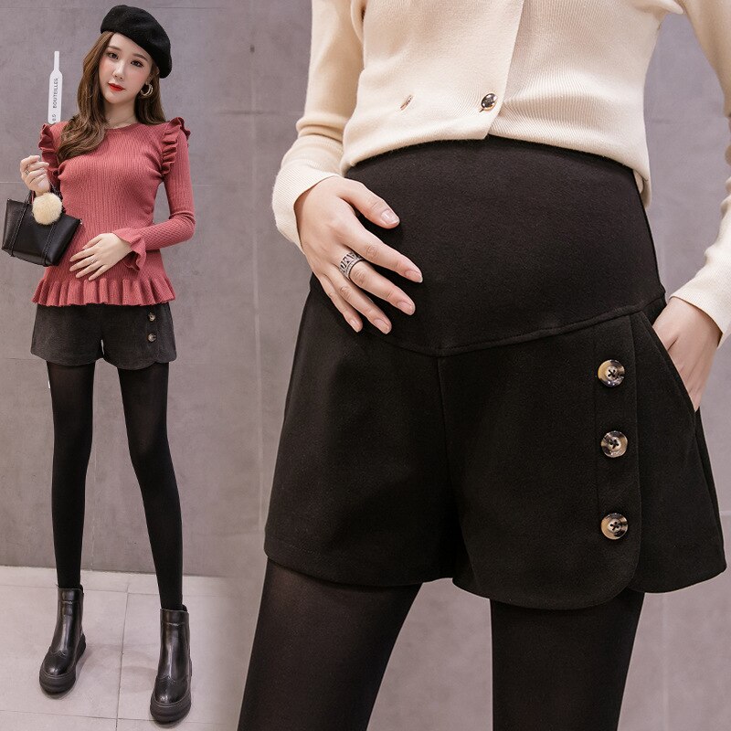 Herbst Winter Schwangerschaft Kurze Hosen Koreanische Kunst -Geschmack Wolle Tuch kurze Hose für Schwangere Frauen Mutterschaft Weiche Schlauch