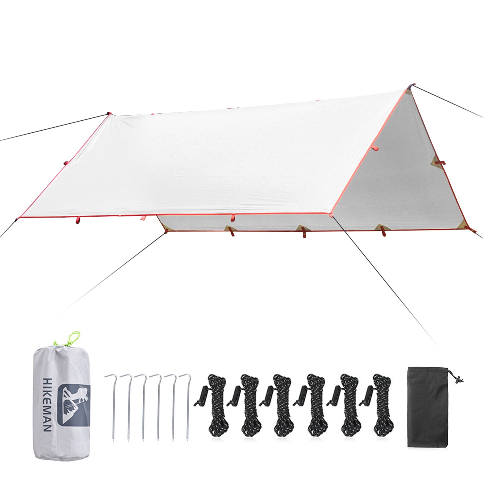 3.2X3M Luifel Waterdicht Tarp Tent Schaduw Vouwen Camping Luifel Ultralight Strand Zon Onderdak Versterkte Stiksels Zilveren Coating: Silver with Pegs