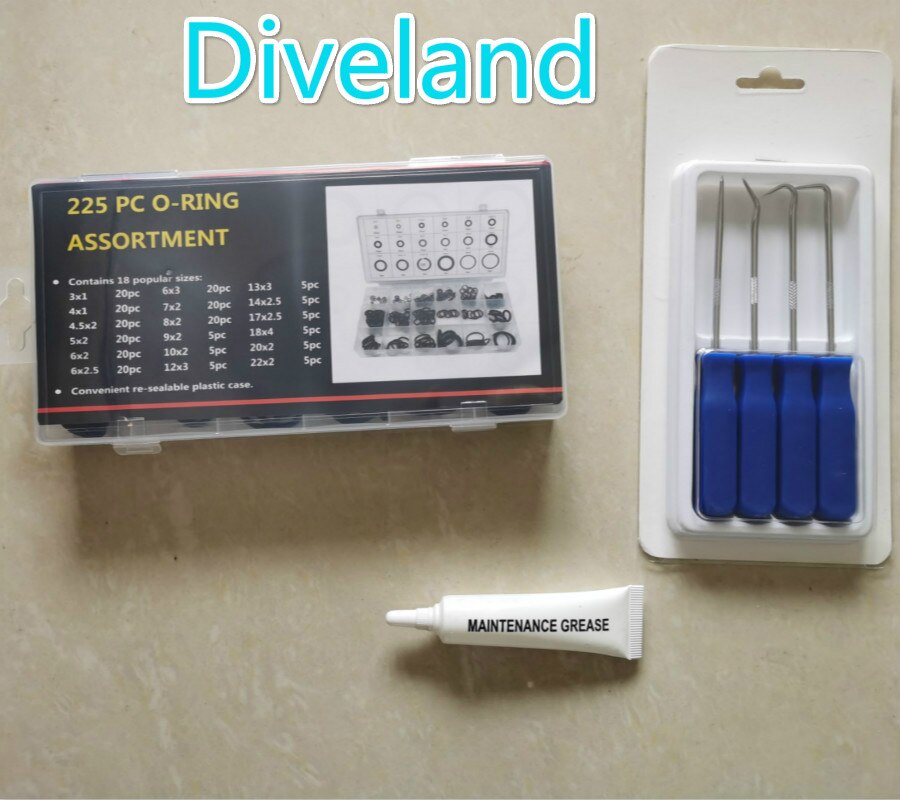 Scuba Diving O-Ring kit 225pcs/Box Rubber/4Pick Tool/10g Grease O Ring Assortment Kit Oring Washer Gasket Sealing Watertightness