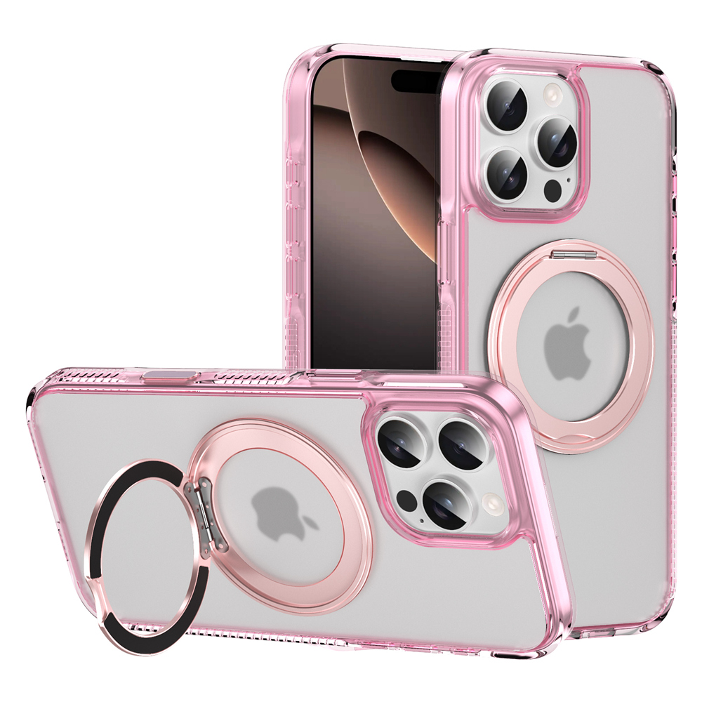 Camera Touch Control Button Case for iPhone 16 Pro Max 16 Plus for MagSafe 360 Magnetic Ring Wireless Charging Matte Clear Cover: Cotton / Pink