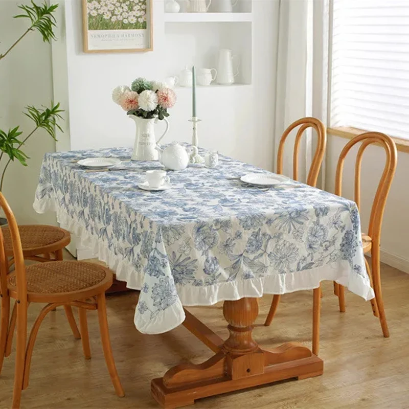 Baumwoll-Tischdecke mit Rüschen für Hochzeit, Zuhause, Party, Esszimmer, Bankett, Dekoration, Blumenstickerei, aufbringen, Teetischschutz, 자 Sverd Como