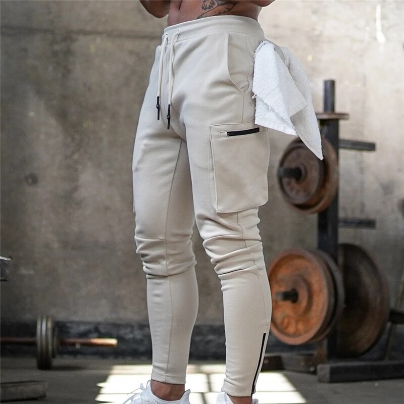 Men Sport Pants Running Pants Plus Size 2XL With Pockets Workout Training Joggings Pants Soccer Pants Fitness For Male: beige / M