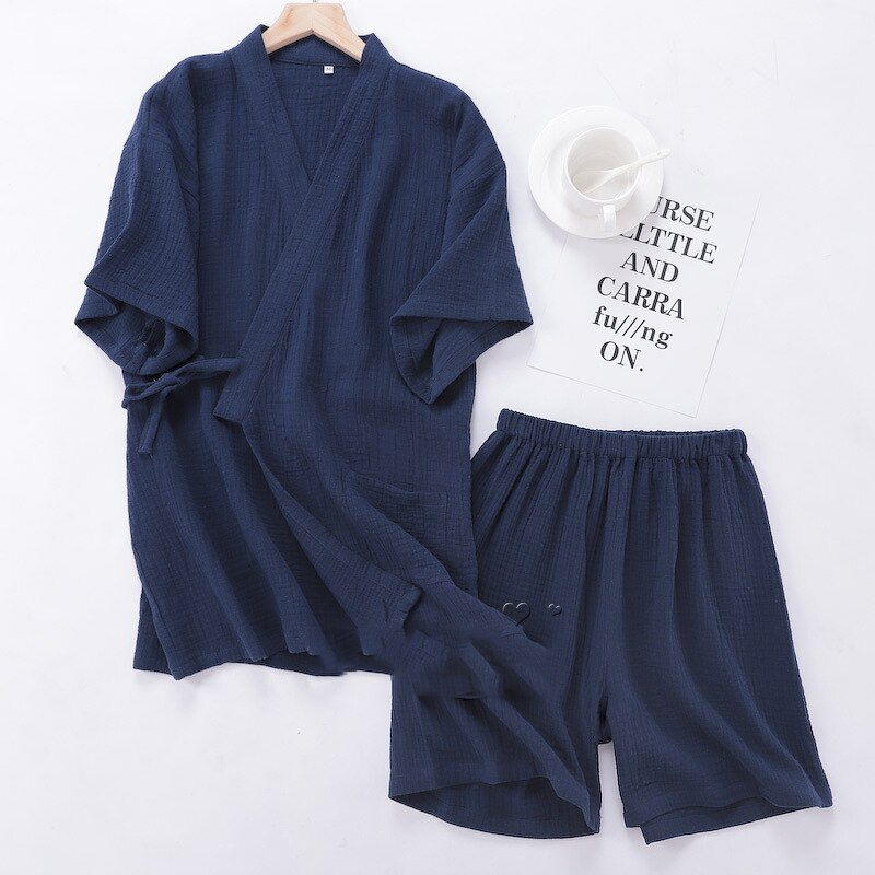 Pyjama Kimono traditionnel japonais pour homme, nouveaux ensembles de pyjama, Vintage, col en V, couleur unie, vêtements de maison, décontractés, amples, vêtements de nuit: Color1 / L