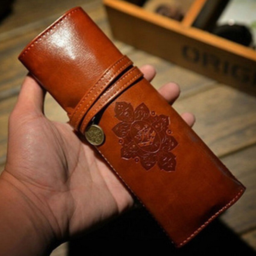 Retro Vintage PU Leather Makeup Cosmetic Tool Case Pen Pencil Organizer Pouch Bag