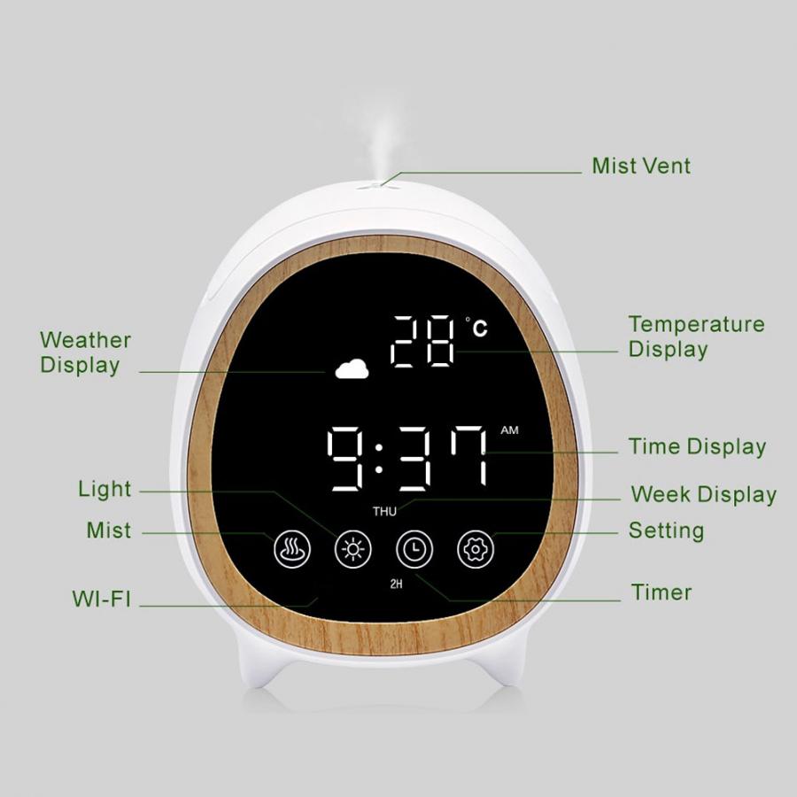 WIFI Smart Air 200ml Ultraschall Aroma Ätherisches Öl Diffusor Home Digital Display Zeit Wetter Aromatherapie Zerstäuber