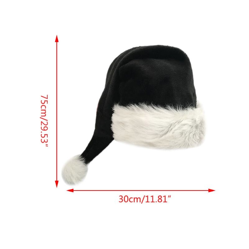 75cm Volwassen Zwarte Pluche Lange Kerst Hoed Xmas Kostuum Pompom Kerstman Cap 449F