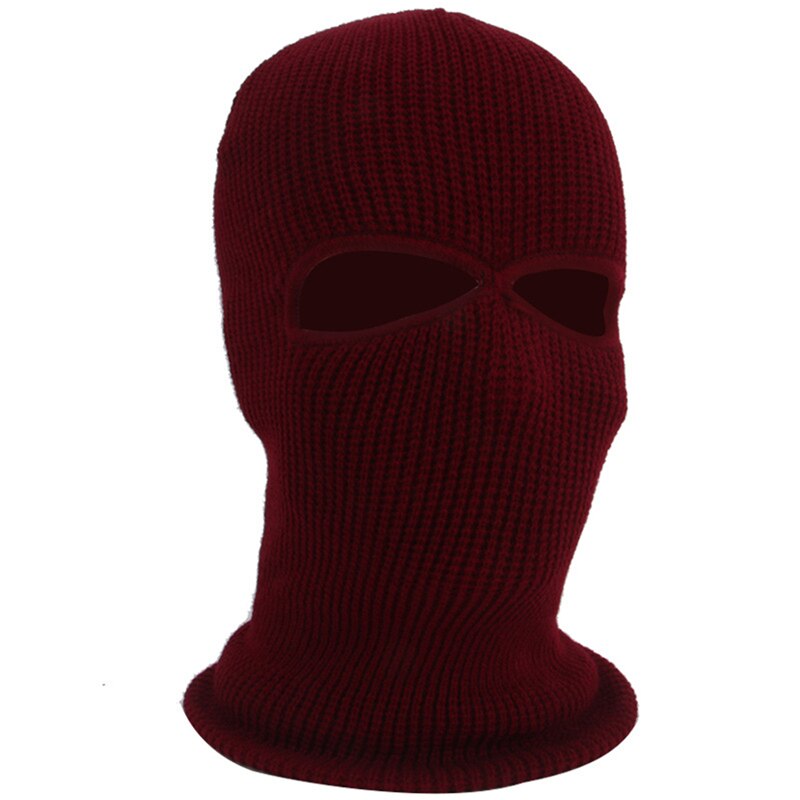 Unisex 2-Gat Gebreide Ski Masker Balaclava Hoed Winter Effen Kleur Full Face Cover Halsbeenkap Outdoor Winddicht Beanie cap: Red Wine