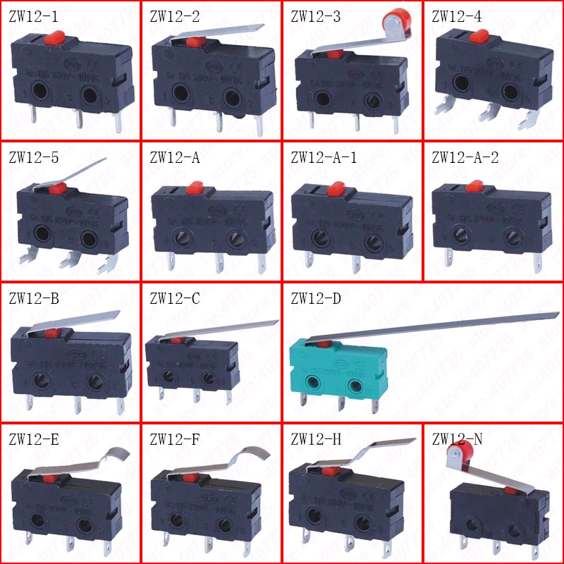 Micro interrupteur 10mm x 20mm 5 pièces/lot | 3 broches/2 broches 5A 250VAC série ZW12, interrupteur Tact allumé