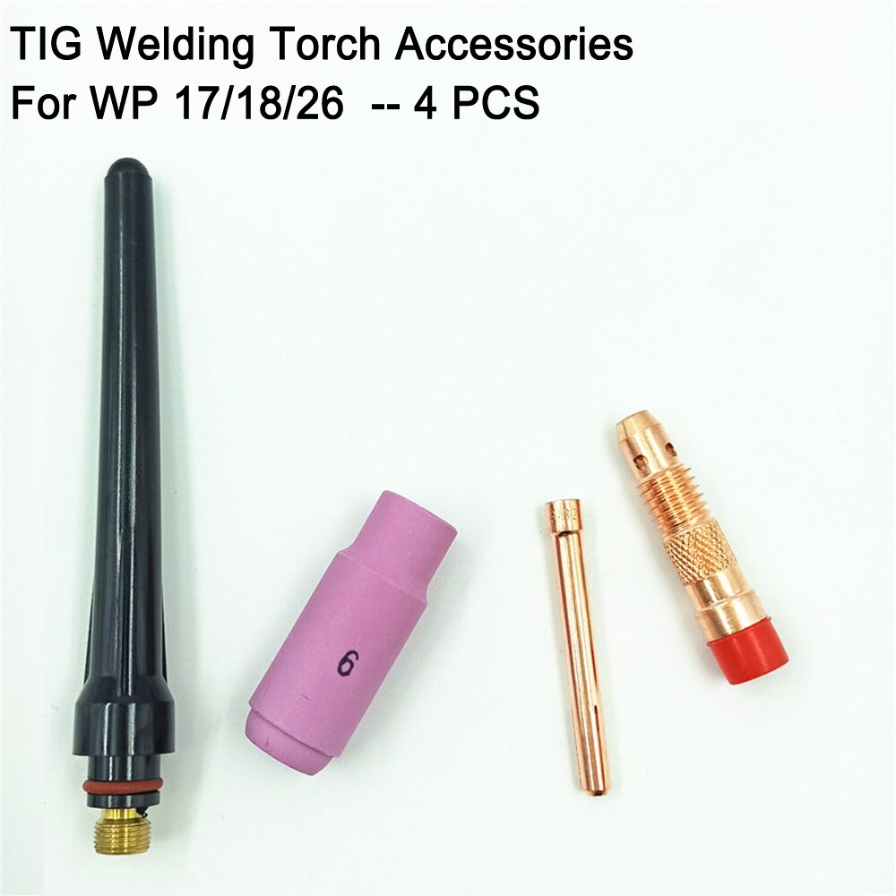 Argon TIG Welding Torch Consumable 4pcs Electrode Collet Body Collet Alumina Nozzle Long Cap For WP18 WP17 WP26 TIG Kits