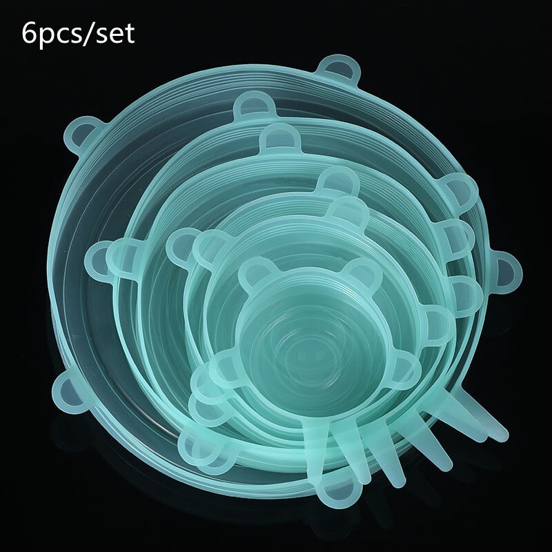 Reusable Silicone Food Wrap Stretch Vacuum Seal Cover Saran Wrap Kitchen Tools Organization Food Fresh Keeping Sealed Lids 6 Pcs: 1 set green