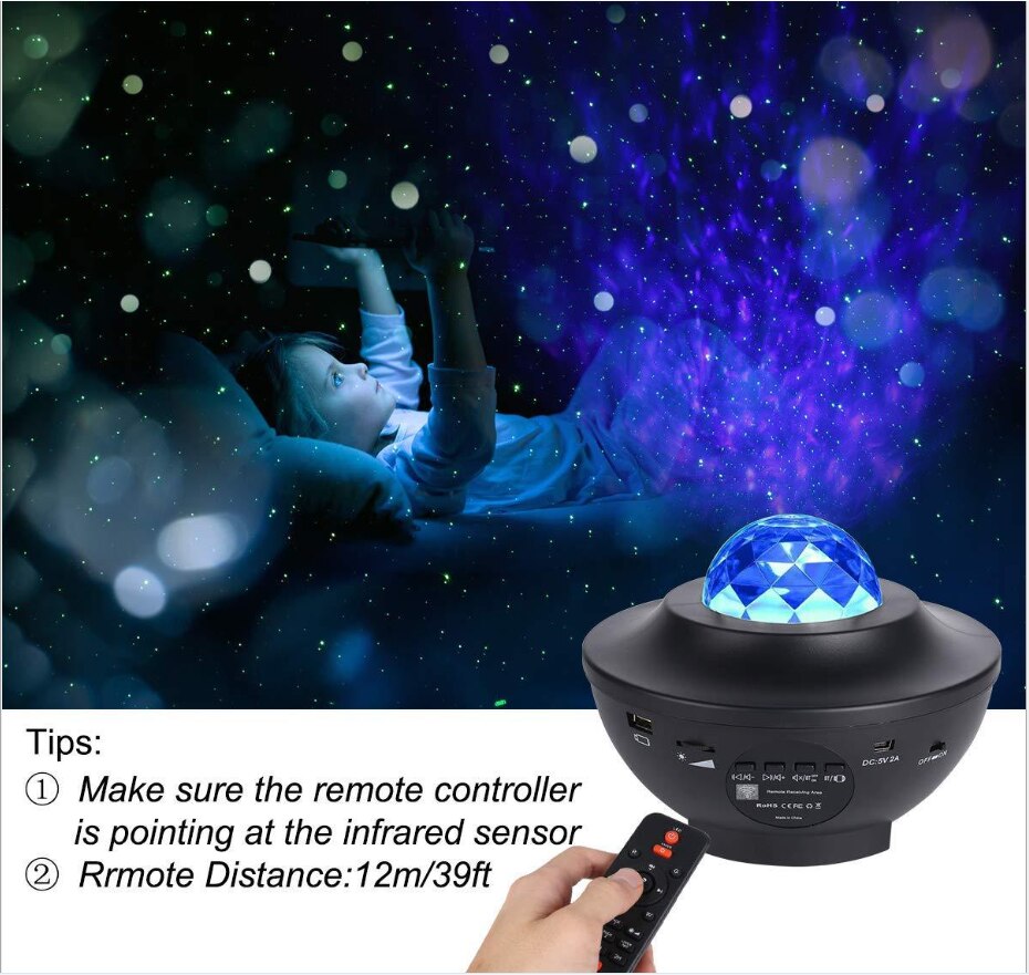 Projector Lamp, Led Projector, Nachtlampje Muziekspeler Remote Ster Roterende Nachtlampje Slaapkamer Armatuur, galaxy Ocean Wave