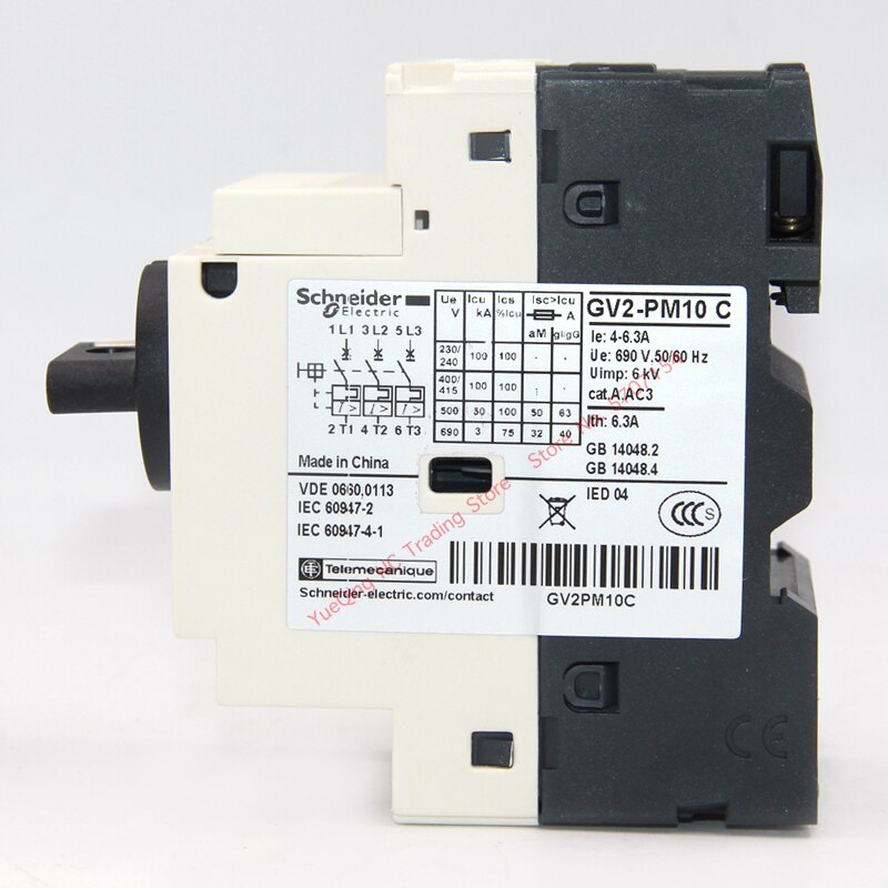 Schneider-interruptor de circuito magnético GV2PM10C 4-6.3A, Motor térmico, perilla GV2-PM10C GV2ME 10C 3P, ajuste de interruptor de protección