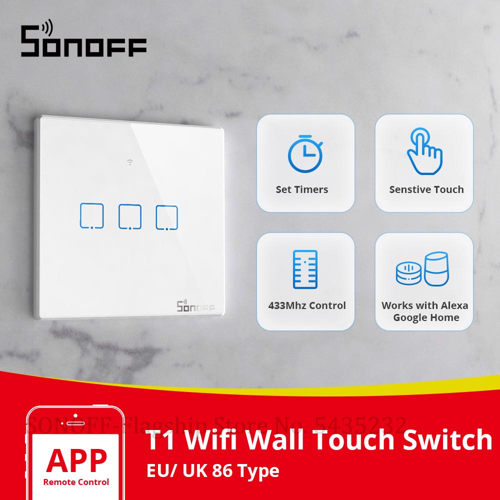 Itead SONOFF TX T1 EU UK Wifi Switch Smart Wall Touch Switch Wifi Light Switch 433Mhz RF Remote Controler Smart Home Automation