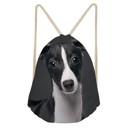 Whereisart 3d dyr hund mørkegrå italiensk greyhound print skolepiger snøre taske små dametasker til softback rygsæk: Y0820 z 3