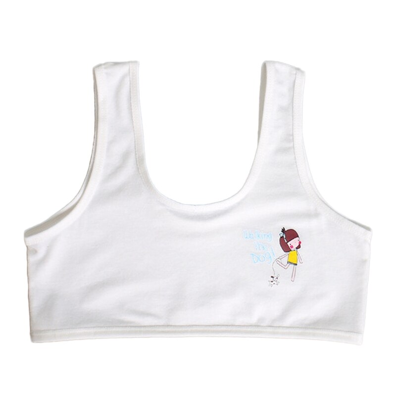 Teenager Baby Girls Lovely Cartoon Print Underwear Training Bra Unpadded Vest: White