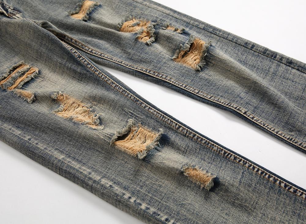 Nueva Pantalones vaqueros clásicos con agujeros para hombre, Vaqueros rasgados para motociclistas de calle alta, pantalones vaqueros rectos ajustados de Hip Hop para hombre, pantalones vaqueros Casuales