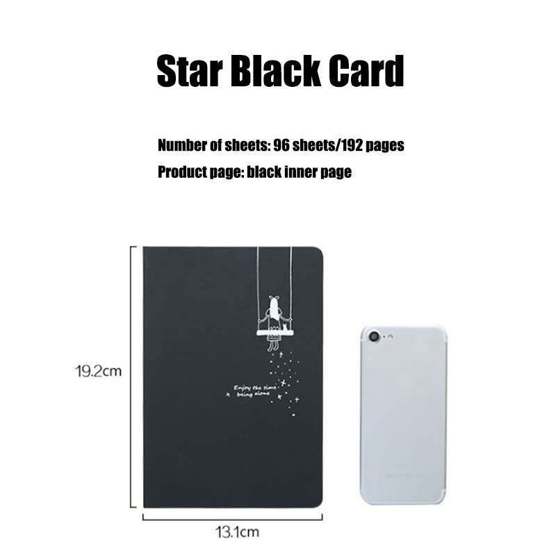 Black Star Notebook Hardcover Diary DIY Blank Black Paper Sketch Book 96sheets Notepad School Office Supply Papelaria