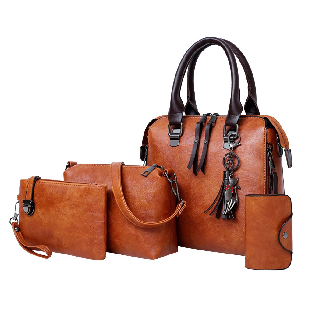 4 stk/sæt komposittasker til kvinder dame håndtasker pu læder skuldertasker mulepose bolsa  #t2g: Brun