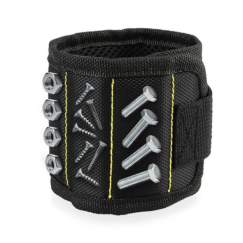 1 st magnetiskt armband handinpackning verktygspåse justerbar elektriker handledsskruvar naglar borrhållare bälte armband för hemreparation: Svart