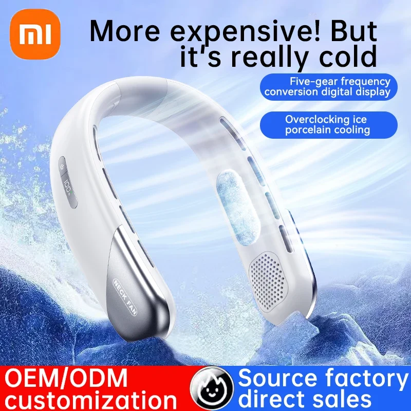 Xiaomi 5-biegowy wentylator na szyję Przenośny bezłopatkowy mini akumulatorowy wyciszony wentylator elektryczny z cyfrowym wyświetlaczem doprowadziło