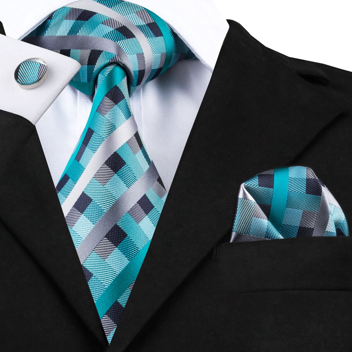 Hi-Tie, nueva corbata gris clásica para hombres, tela de seda Jacquard, juego de gemelos y pañuelo tejido para hombres, de , corbatas de seda SN-1466: SN-0553