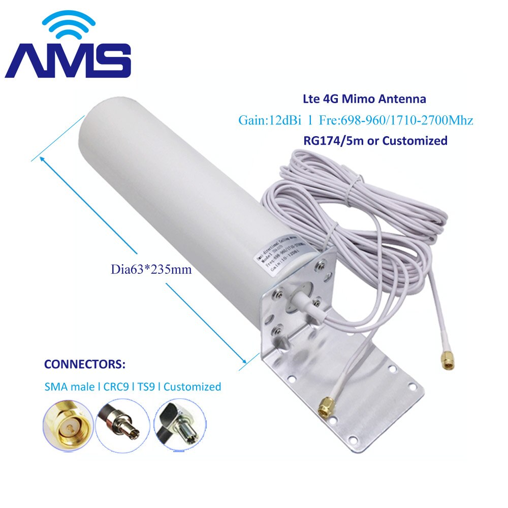 AMS 4G lte 3G haute antenne extérieure dbi avec 5m Mimo double curseur CRC9/ TS9 /SMA connecteur mâle pour modem routeur omnidirectionnel