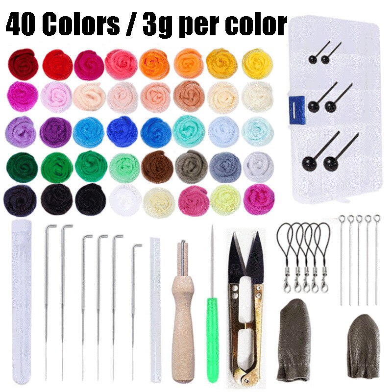 Wool Roving Needle Felting Starter Kit Wool Felting Tool Kit with Felting Needles, Foam Mat, Needle Felting for DIY Doll Making: Style 7