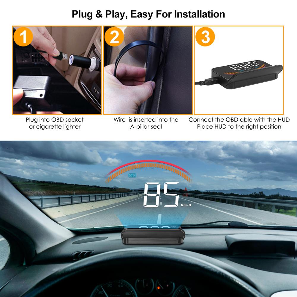 HUD OBD2 Display GPS Speedometer Digital OverSpeed Warning Mileage Voltage Windshield Head Up Display Car Security Alarm M11