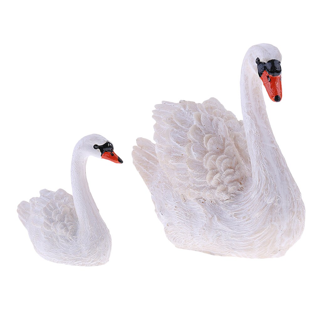 2pcs/Set Swan Sculpture Resin Realistic Swan Model For Office Adornments