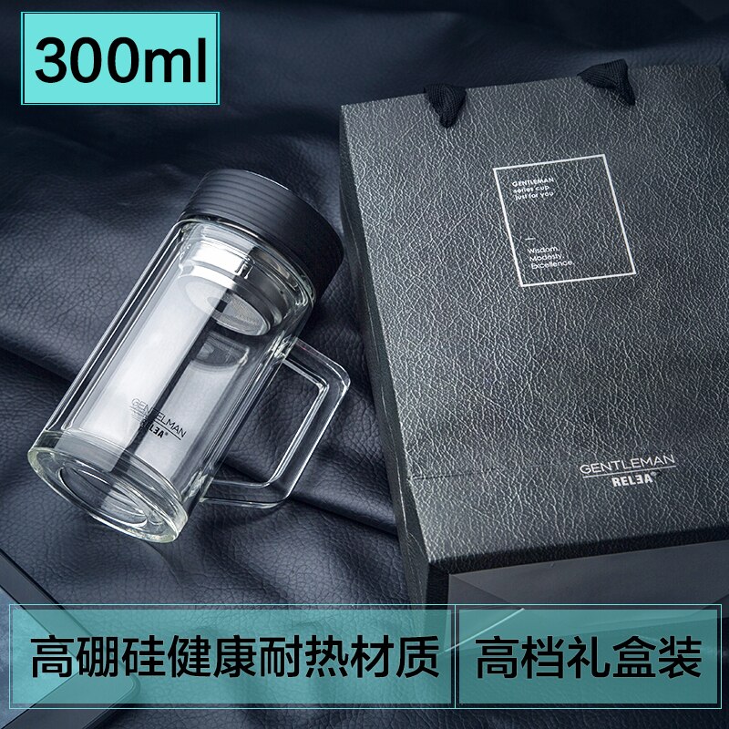 Taza de cristal portátil de , Infusor de té de agua, vaso de vidrio de doble capa de vidrio de borosilicato, tapa de taza de filtro de acero inoxidable