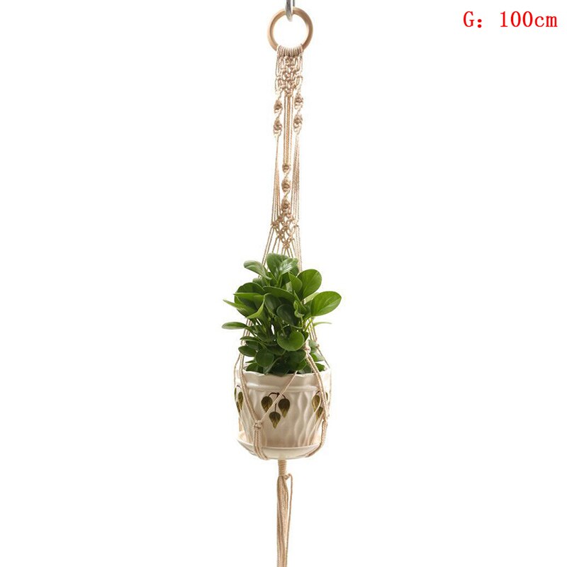 Vintage macramé plantenhanger haak bloempothouder 4 poten touw hangend touw muur huis tuin balkon decoratie mand: G