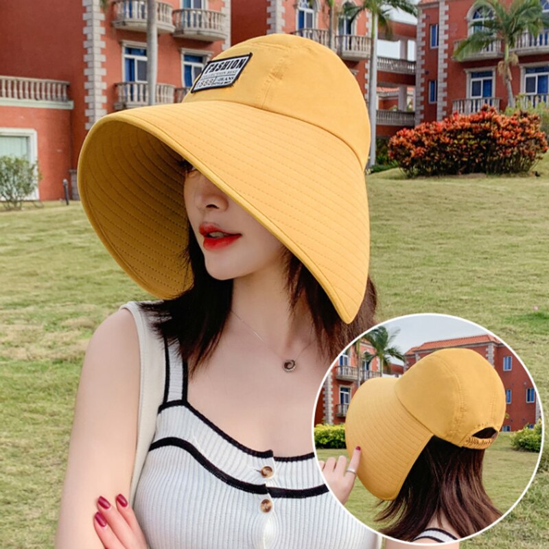 Sombrero de Sol de ala ancha anti-UV para mujer, visera de cara completa para vacaciones de verano, sombrero de cubo plegable de Panamá, sombrero de sol de playa coreano de ala grande,