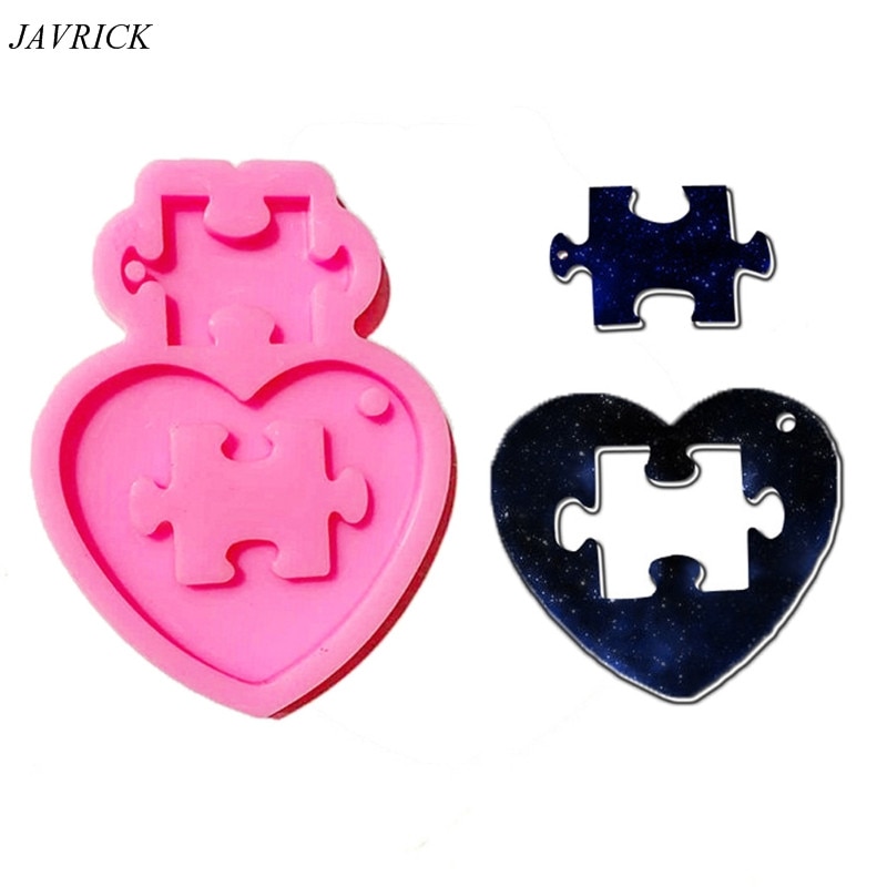 DIY Autistic Love Puzzle Pendant Keychain Silicone Mold Heart Jigsaw Puzzle Mold