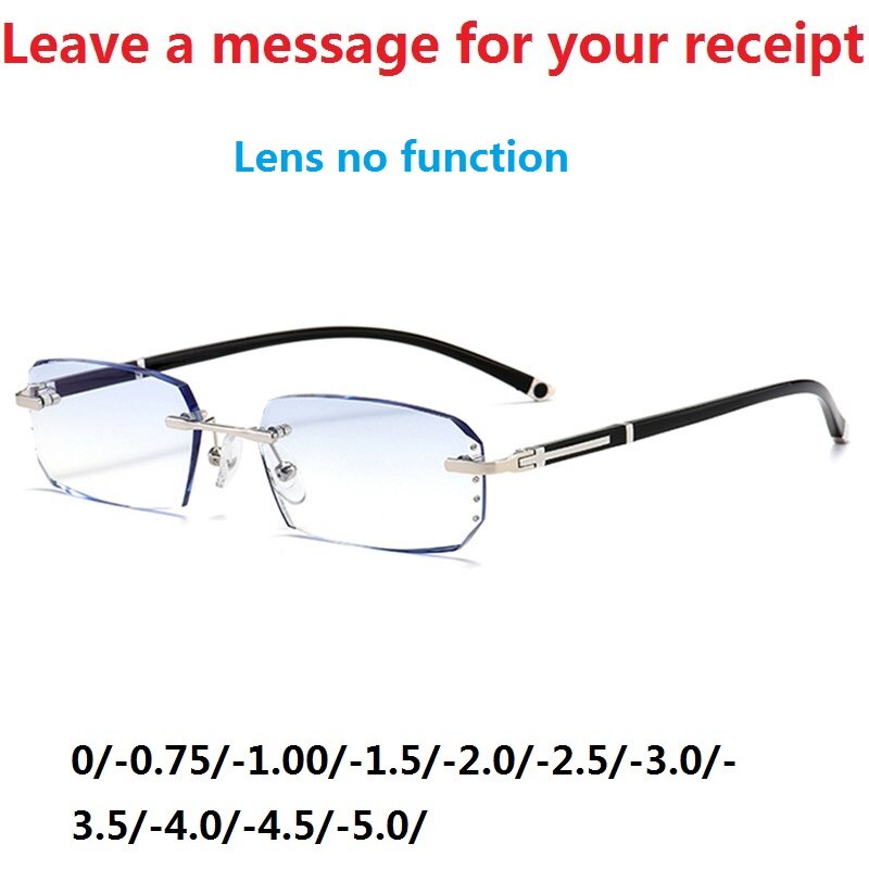 Vazrobe Rimless Myopia Glasses Insert Optic Lens -0.75 -1.00 -1.50 to -5.00 Finished Eyewear with Far Vision Prescription Lenses: blue tint lens