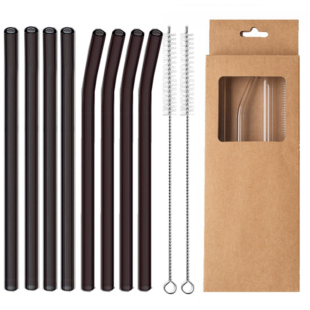 Glass Drinking Straws Kitchen Bar Reusable Drinking Straws Eco-friendly Glass Cocktail Straws for Juice Milk Coffee Bar Drinks: Black Mixed