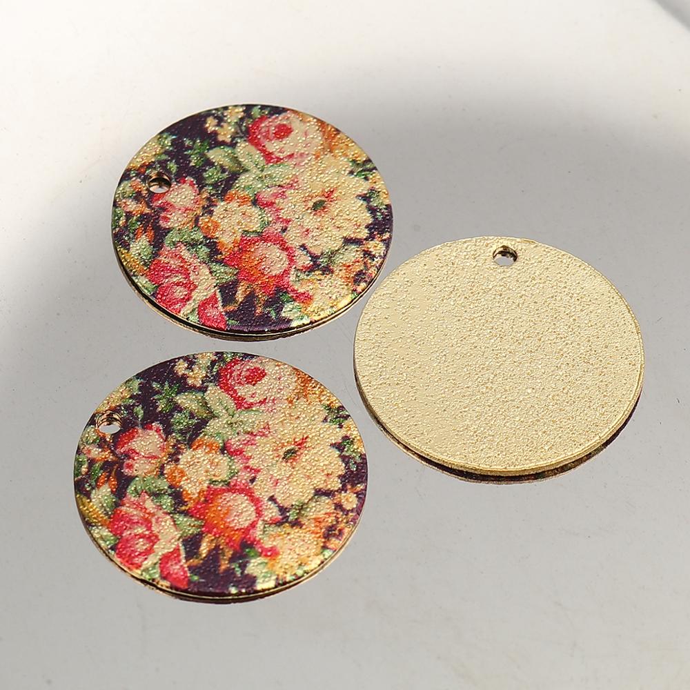 DoreenBeads Women Zinc Based Alloy Enamel Painting Charms Round Gold Color Multicolor Geometric 20mm( 6/8&quot;) Dia, 10 PCs