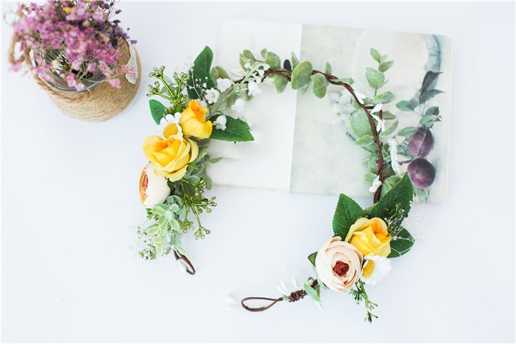 Yellow Bridesmaid Hair Flower Headbands Wedding Hair Accessories Bridal Flower Crown headpieces Bridal Flower girls Garland