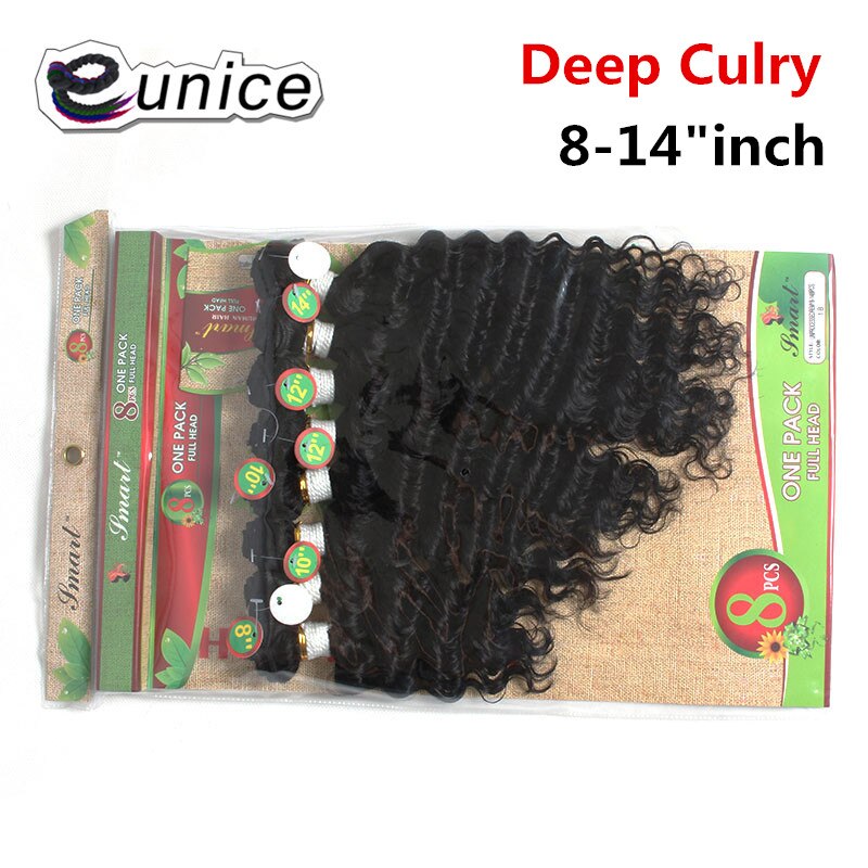 Eunice Ombre Hair Extensions Kinky Curly Weave Synthetic Hair Bundles 8pieces/lot 1 Pack 8-14"INCH: #1B