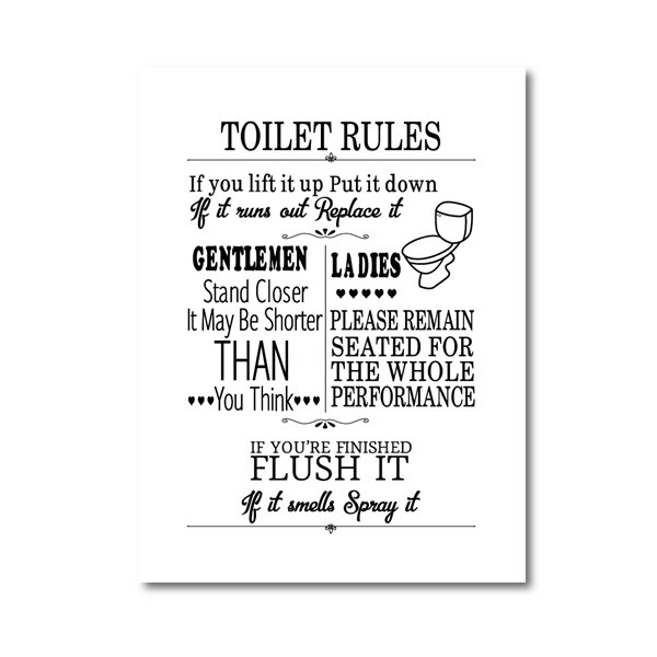 Tableau de toile règles des toilettes | Art mural, peinture sur toile, règles de salle de bains, signe affiche imprimés, image de l'humour, décoration de salle de bains, pour la maison: 40x50 cm No Frame