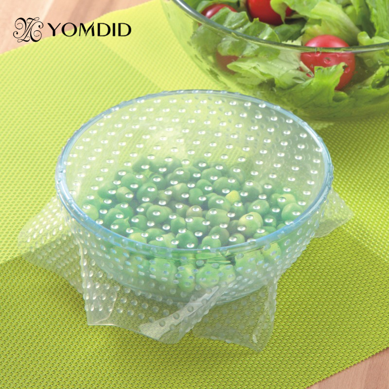 4Pcs/Lot Food Fresh Keeping Saran Wrap Multifunctional Reusable Silicone Food Wrap Seal Cover Lid Stretch Envoltura De Alimentos