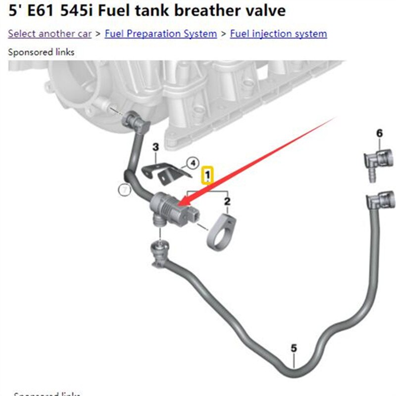 fuel tank breather line for BMW E60 545i OE 13907506739 N62 BM engine E60 E61 E62 E63 E64 E65