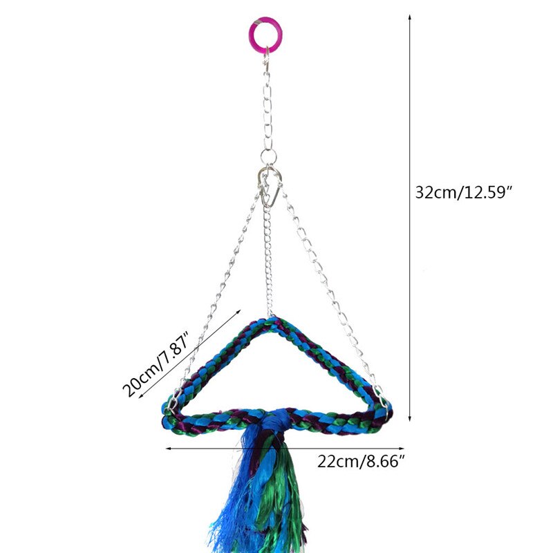 Fugl hængende gynge trekant bomuldsreb indpakket aborrebur fugl papegøje tyggelegetøj klatre stående bar legetøj til undulatparakit