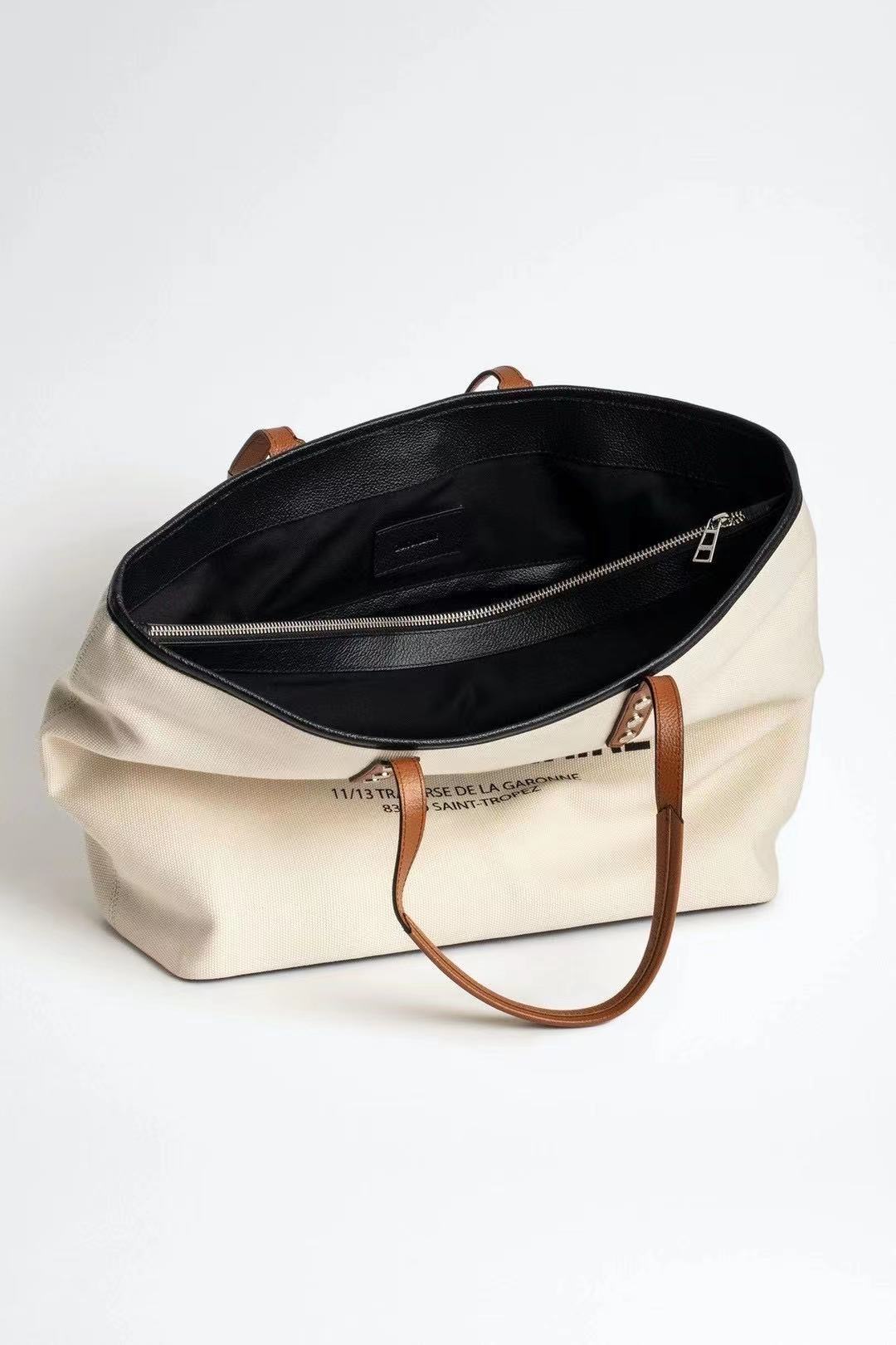 Product Vier Seizoenen Alle-Wedstrijd Brief Afdrukken Rits Grote Capaciteit Canvas Handtas Shopper Tas