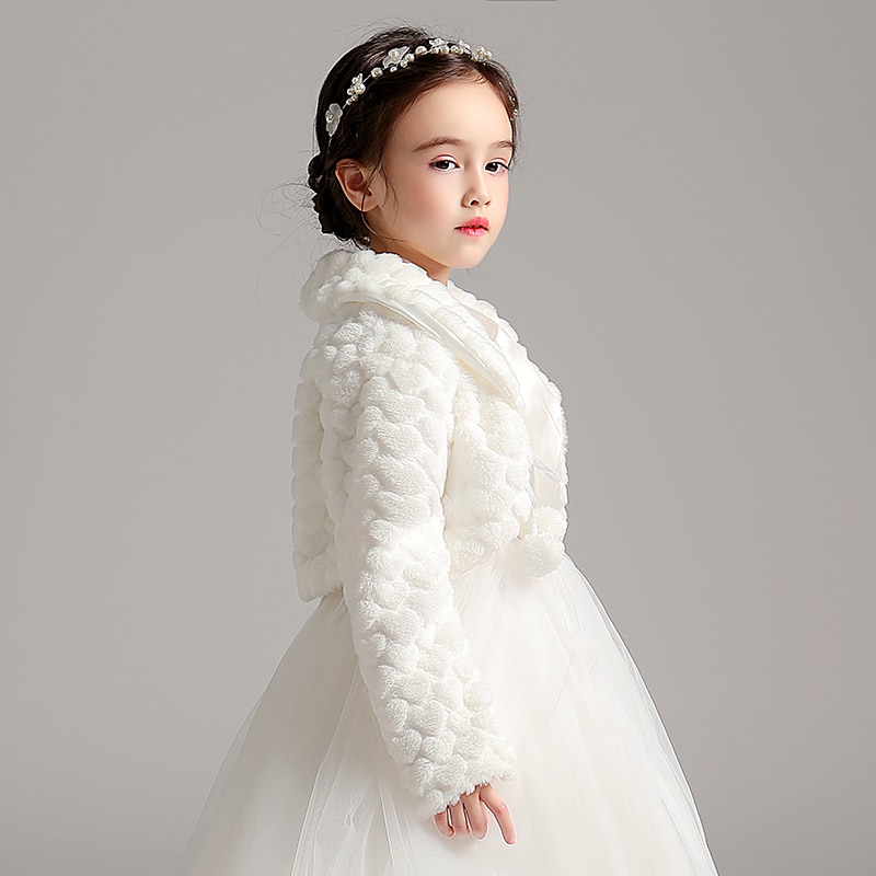 Ivory Flower Girls Faux Fur Wrap Wedding Jacket St. Grandado