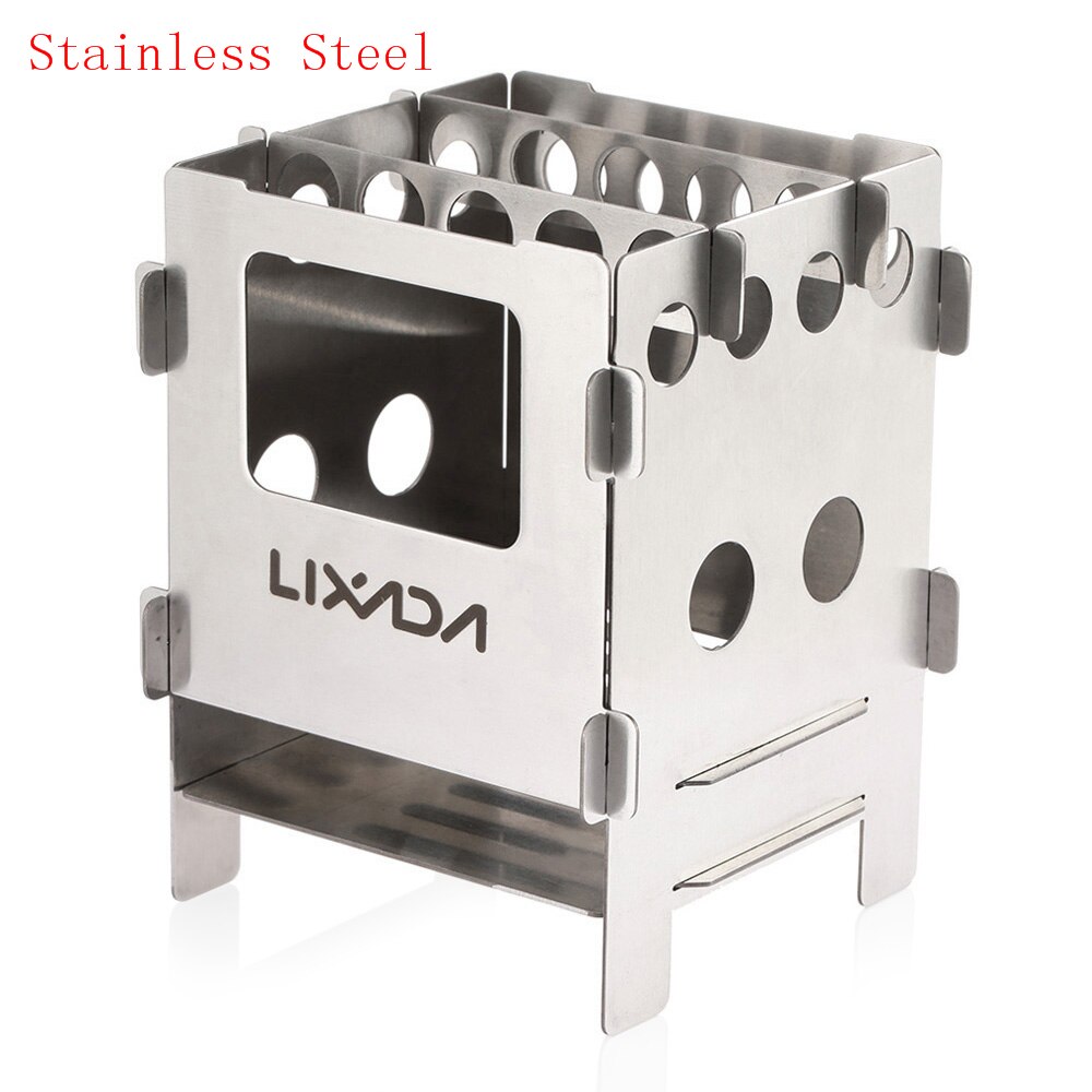Lixada Titanium Camping Stove Portable Lightweight Folding Stainless Steel Wood Stove Pocket Stove Outdoor Camping Backpacking: Stainless Steel